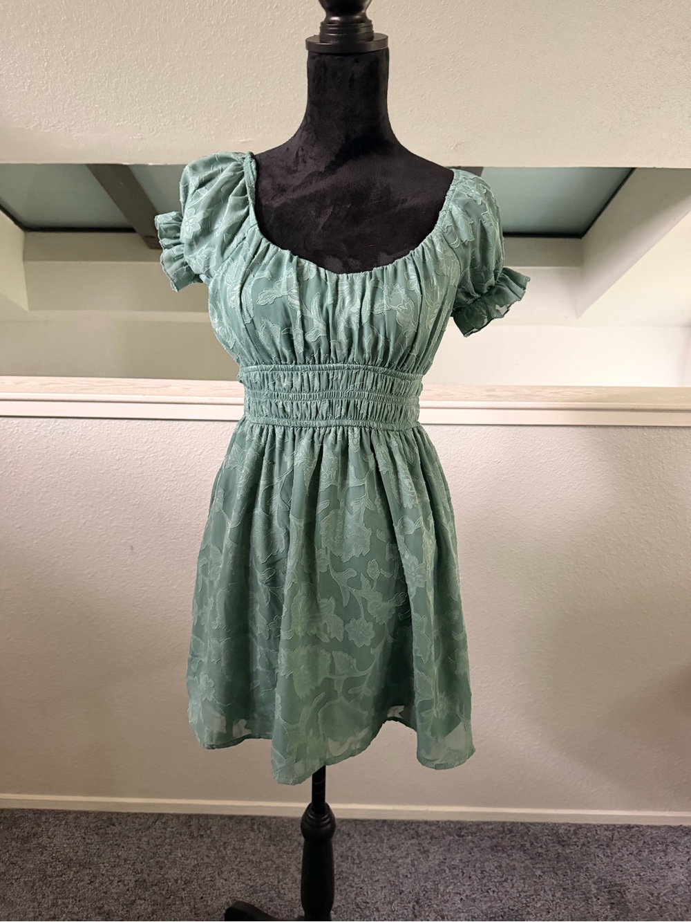 Inspired Hearts Mint Green Puff Sleeve Smocked Mini Dress